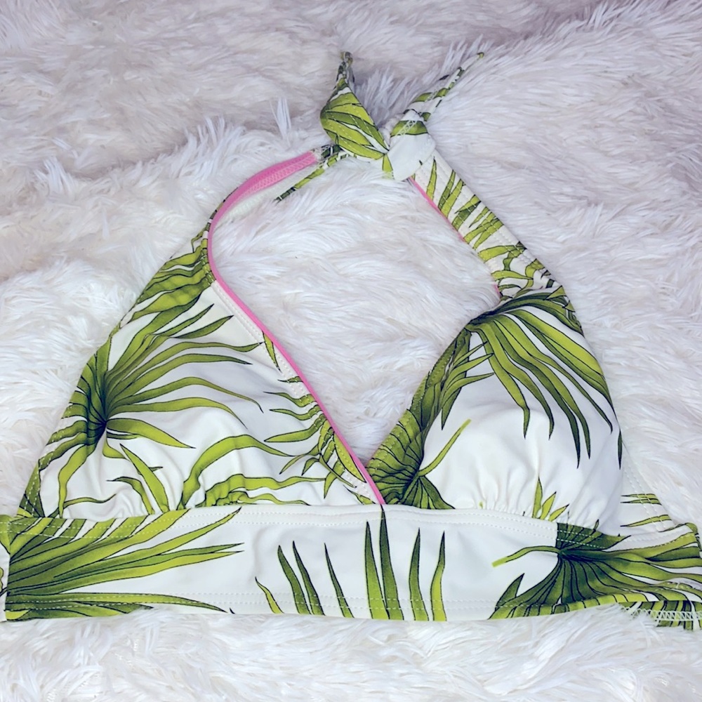 Liquid Blue Tropical Green & Pink Bikini Swim Top Size Medium